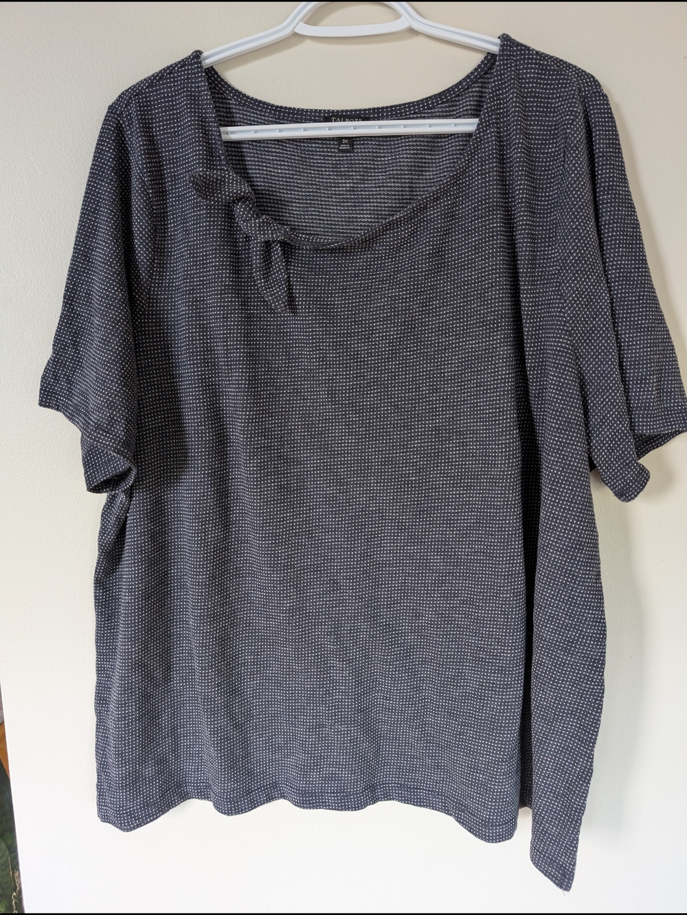 Talbots Navy Dot Short Sleeve Top with Neck Tie Detail